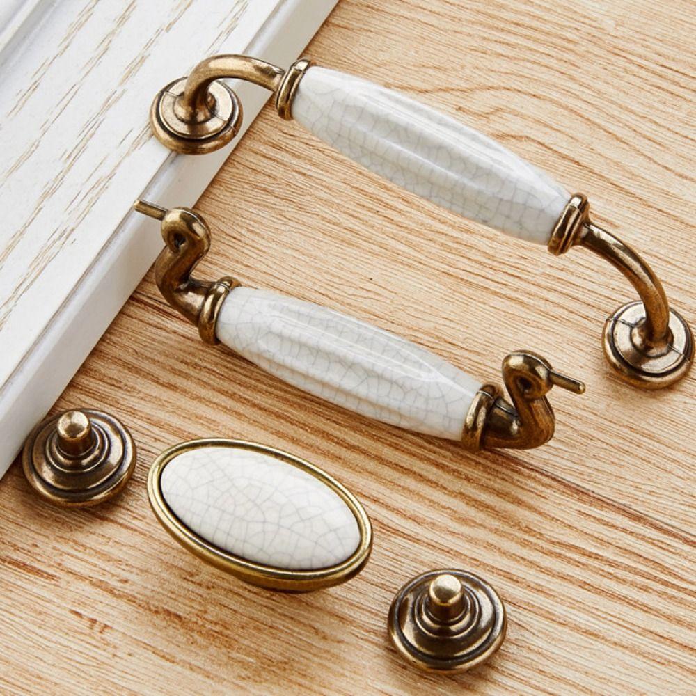 Керамические ручки для шкафа из цинкового сплава Антикварная бронза Дизайн с трещинами Ручка для двери гардероба Белые Винтажные ручки для ящиков Дверца шкафа