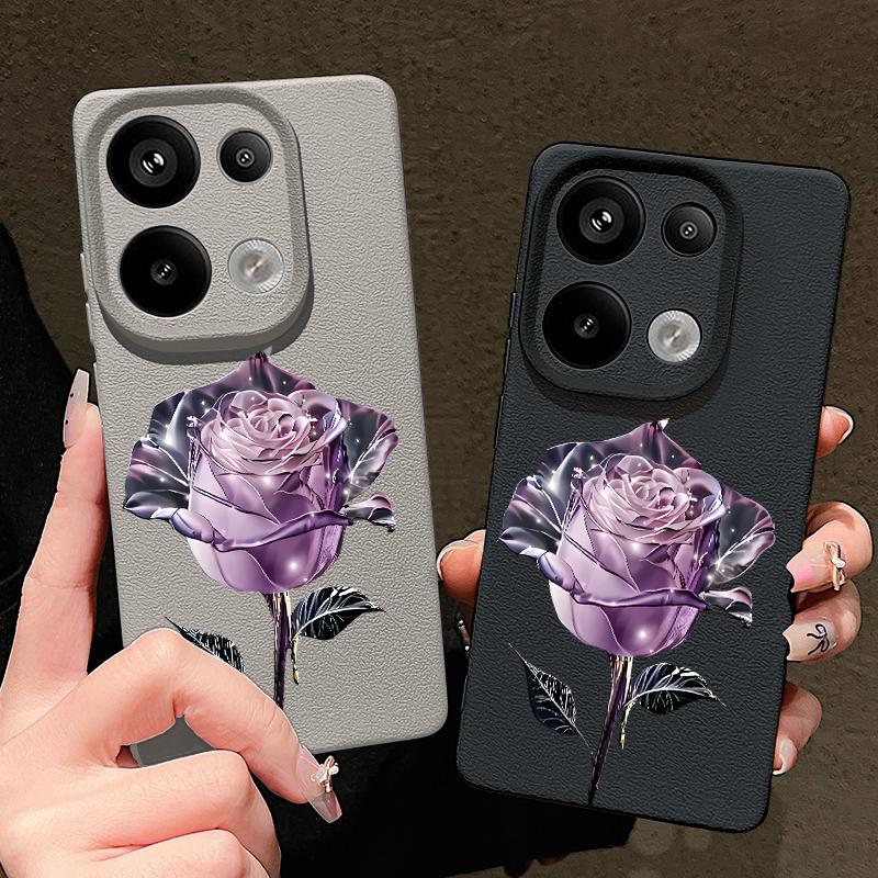 Тонкий матовый чехол с узором из кожи и кристаллами в виде розы для Xiaomi 13T Pro Poco X7 X6 Redmi Note 14 13 Pro 12 11 10 Pro TPU мягкий противоударный чехол для телефона