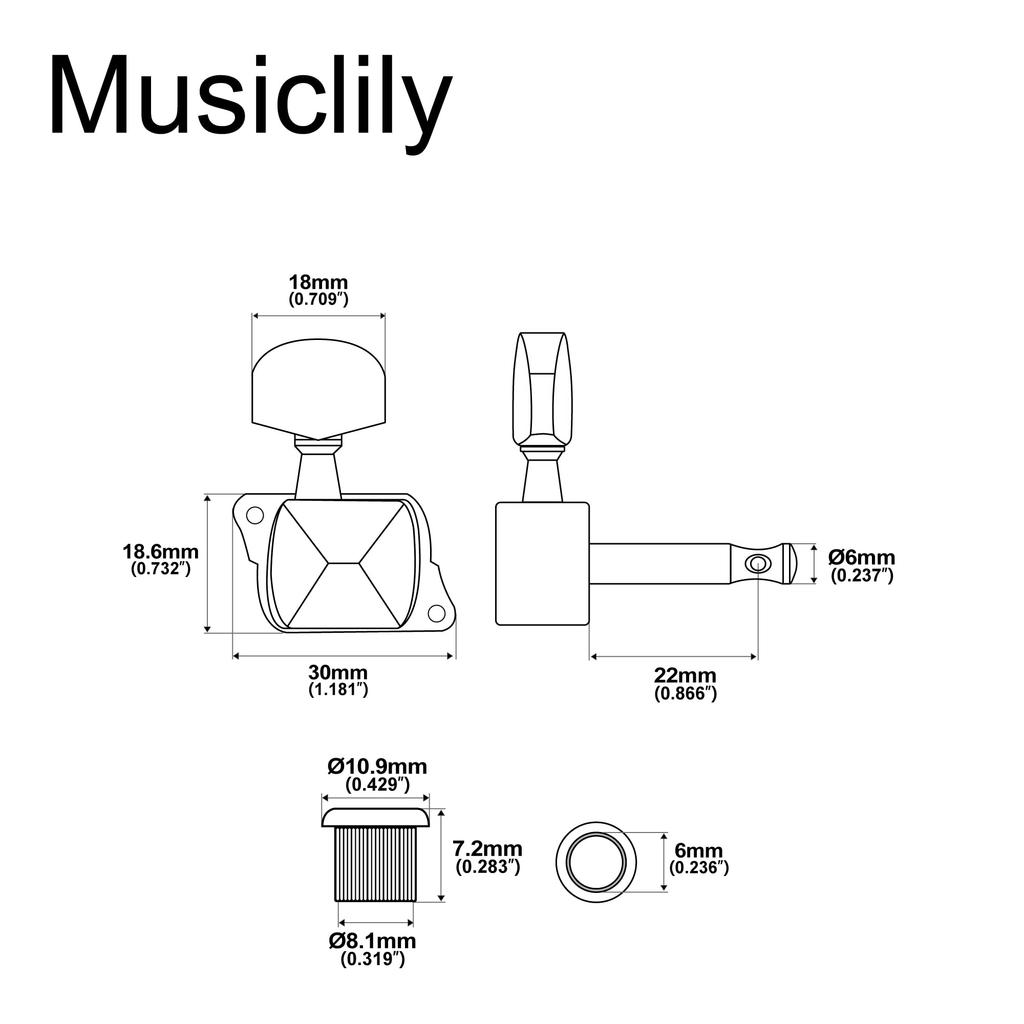 Musiclily Pro Guitar Tuners for Electric Black 6-Piece Strat/Telecaster Guitars,