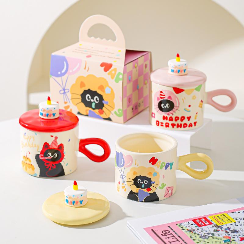 Милая мультяшная кошка керамическая кружка пара чашка для воды подарочная коробка высокой ценности сувенир подарок на день рождения чашка для завтрака