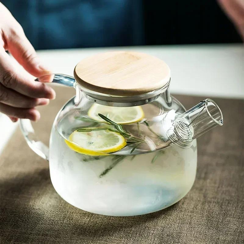 1/1.8L Transparent Borosilicate Glass Teapot Heat-Resistant Large Clear Tea Pot Flower Tea Set Puer Kettle Cup Office Home Tool