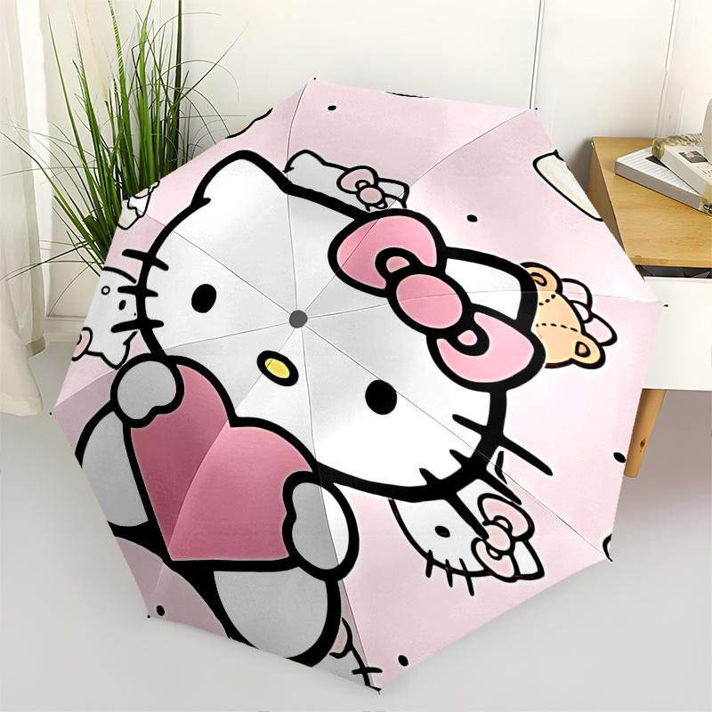 1pc Hello Kitty Pink Heart Auto Open Close Umbrella - Portable Folding Design with Iron Frame - Outdoor for Fans, Travelers, Everyday Use - Perfect Gi