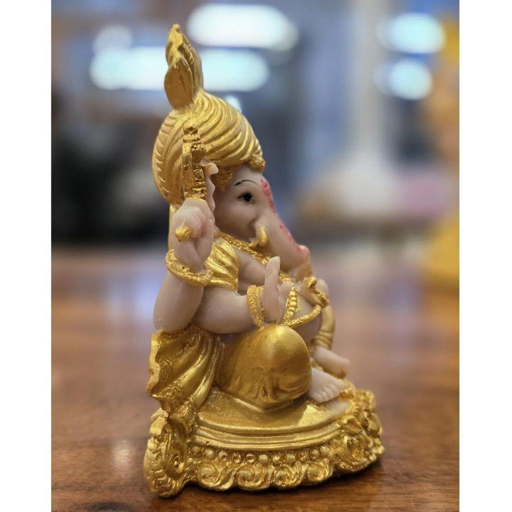1 Piece PolyResin Gold Color Premium Decorative Lord Ganesha Statue & Idols for Home, Office, and Pooja, for Festivals, Weddings