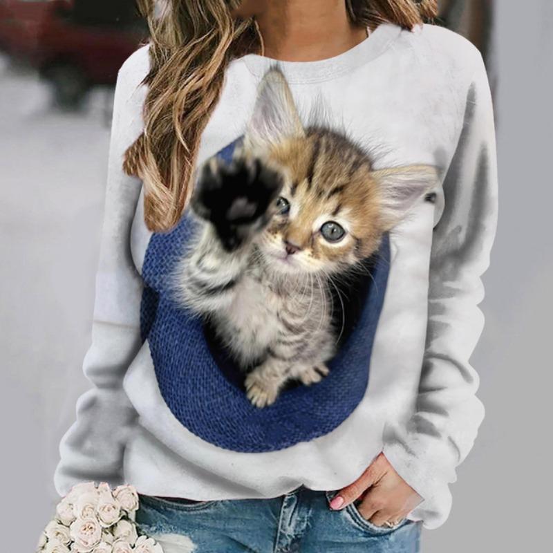 Модные милые кошачьи толстовки с принтом животных 3D толстовки женские повседневные с длинным рукавом Y2k толстовка с капюшоном свободные пуловеры топы женская одежда