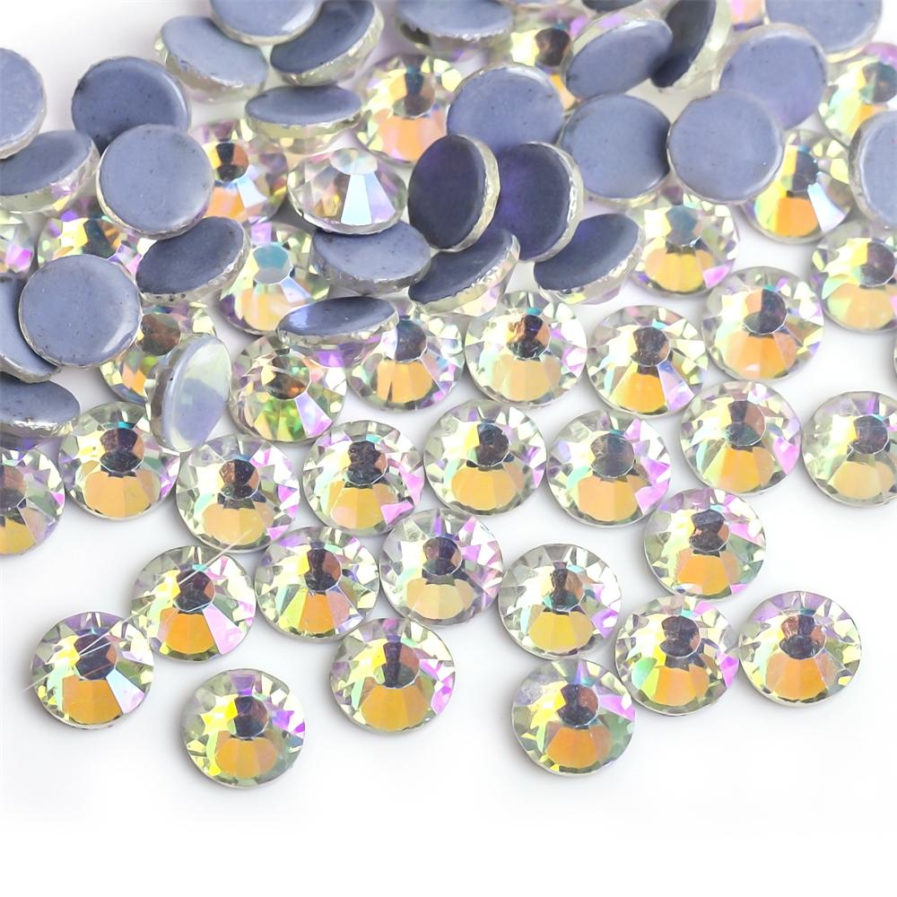 SS6-SS30 40 цветов кристалл AB лучше DMC горячая фиксация стразы, стеклянные стразы горячая фиксация термоприклеиваемые стразы швейные и тканевые украшения