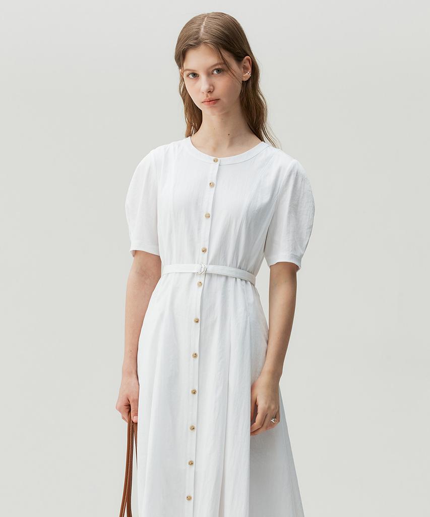 Mind Bridge Woman [W][Couture] Round Neck Belted Open Dress - 2 Colors