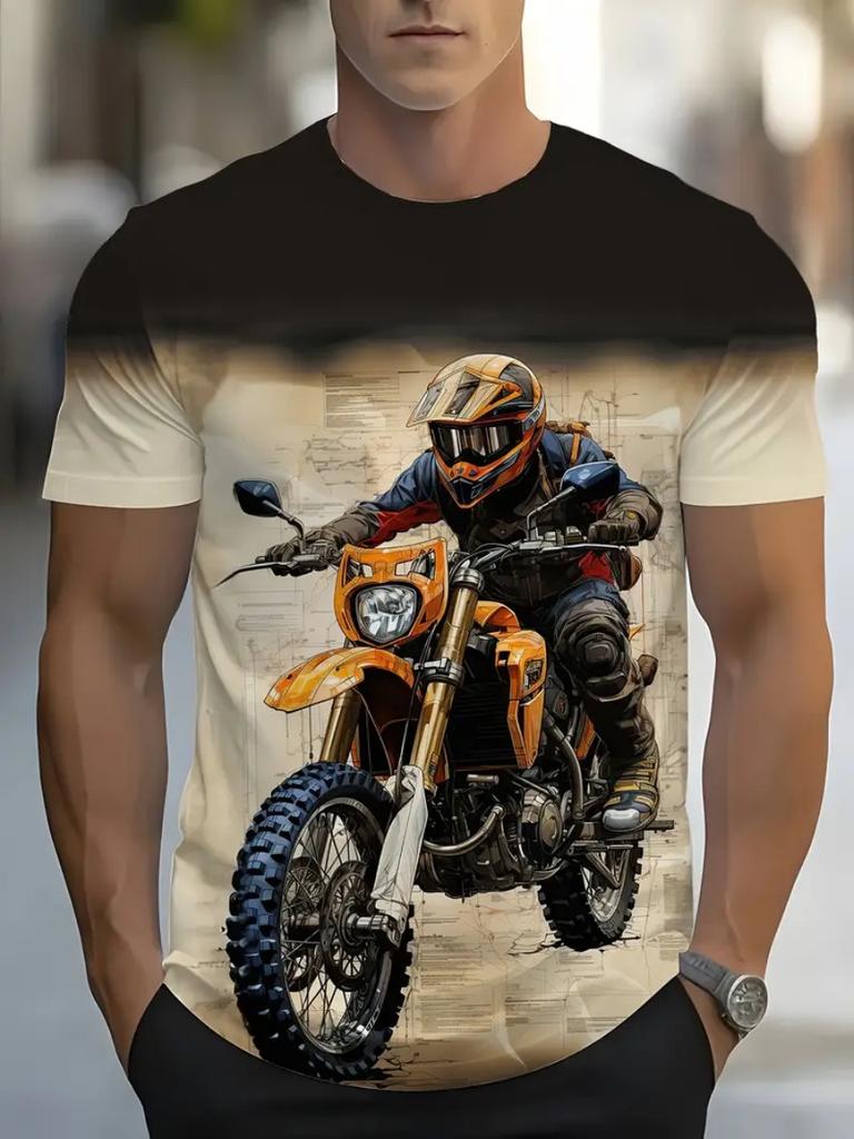 Новые модные мужские футболки крутые мотоциклетные цифровые 3D-печатные мужские футболки летние большие размеры свободные повседневные футболки повседневная уличная одежда