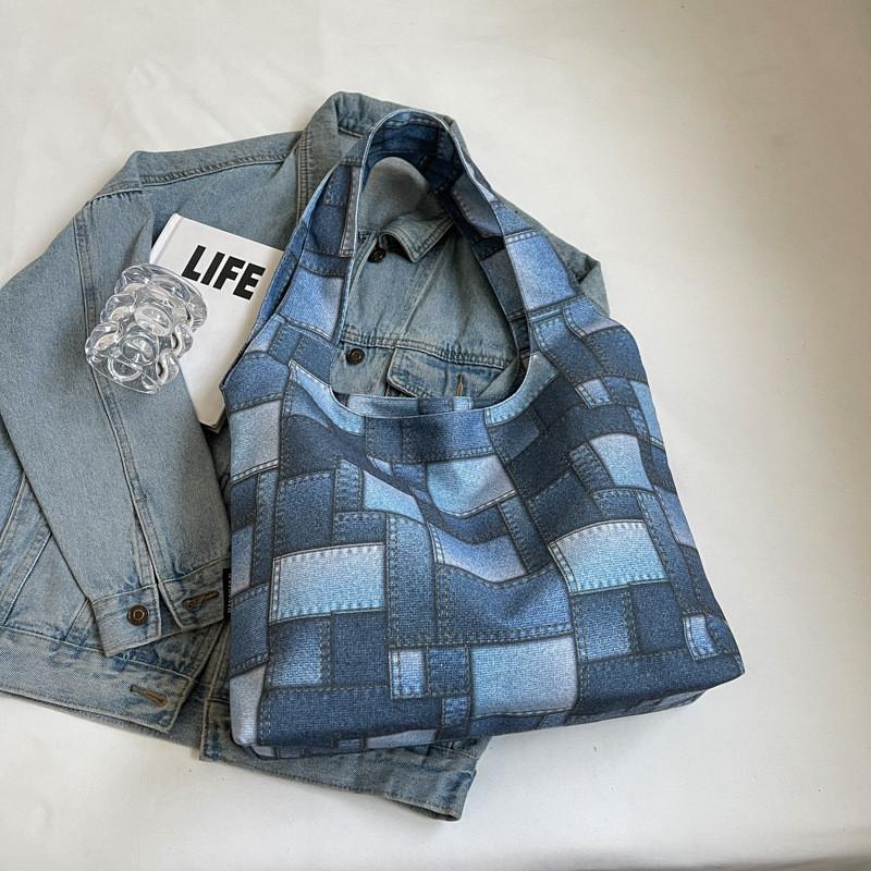 Большая холщовая сумка-тоут в клетку с ретро-дизайном в белых, коричневых и розовых тонах Уличный стиль Шик