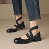 Women Mary Janes Pumps Round Toe Thick Mid Heels Cross Strap Glove Shoes Ladies Fashion Shoes Spring Autumn Beige 43