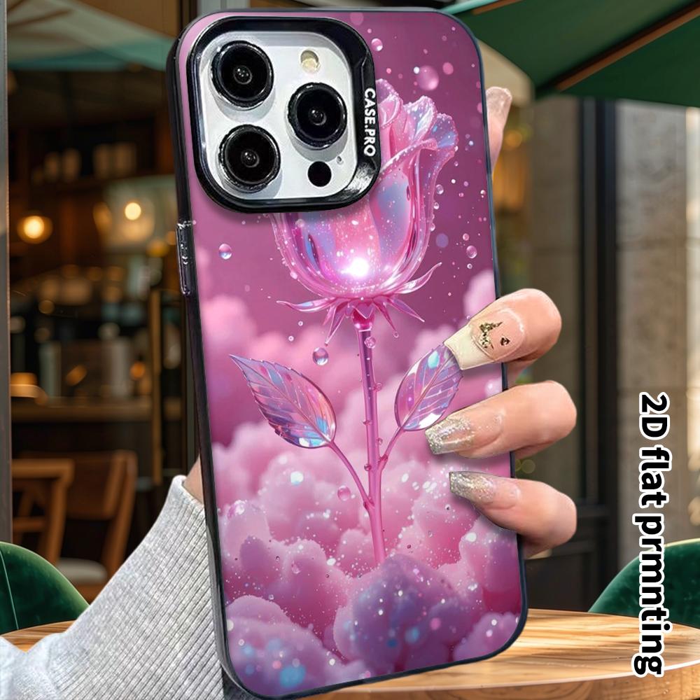Phone Case: 2D flat design, fits iPhone 18, 17, 16, 15, 14, 13 Pro, color silver protective case, couple style, iridescent glass, Christmas and Hallow