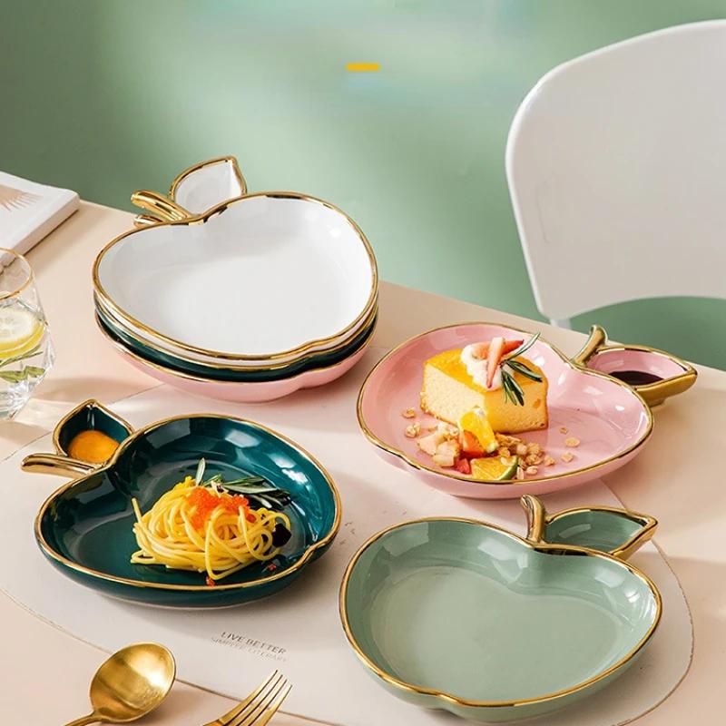 Luxury Creative Phnom Penh Apple Shape Ceramic Rice Plates Home Jiaozi Plate Flat Plate Dessert Dish