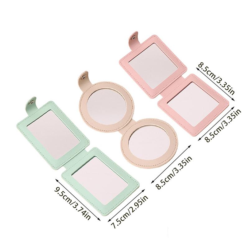 2-стороннее зеркало для макияжа, однотонное, из искусственной кожи, простое, портативное, складное, для студентов, компактное, симпатичное, карманное зеркало