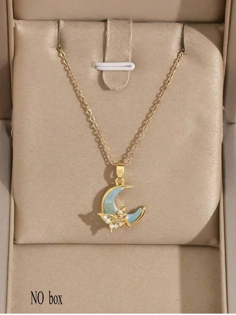 1pc Stainless Steel Partial Sun & Partial Moon Design Necklace, Creative Fashion Daily Elegant Casual Gift For Valentine's Day, Christmas, Party Wear