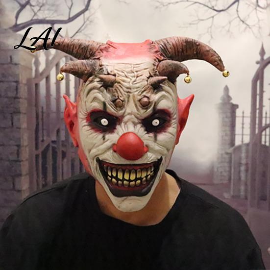 Halloween Party Scary Mask Devil Horns Mask with Bell Decor Breathable Comfortable Latex Horn Headgear for Adult Cosplay Props Horror Costume