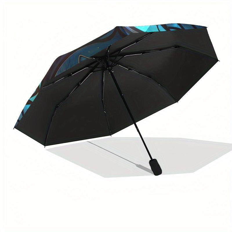 Wolf Window Art: Magical Night Wildlife Decor" Umbrella - Cute Umbrella with Cute Design, Portable 3-Fold Compact Umbrella for