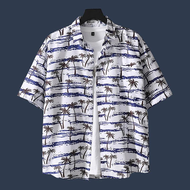 Пляжные футболки Гавайская рубашка Футболки с коротким рукавом Большие размеры Верхняя рубашка Повседневные принты Нижнее белье Кардиган на пуговицах Мужская одежда Лето