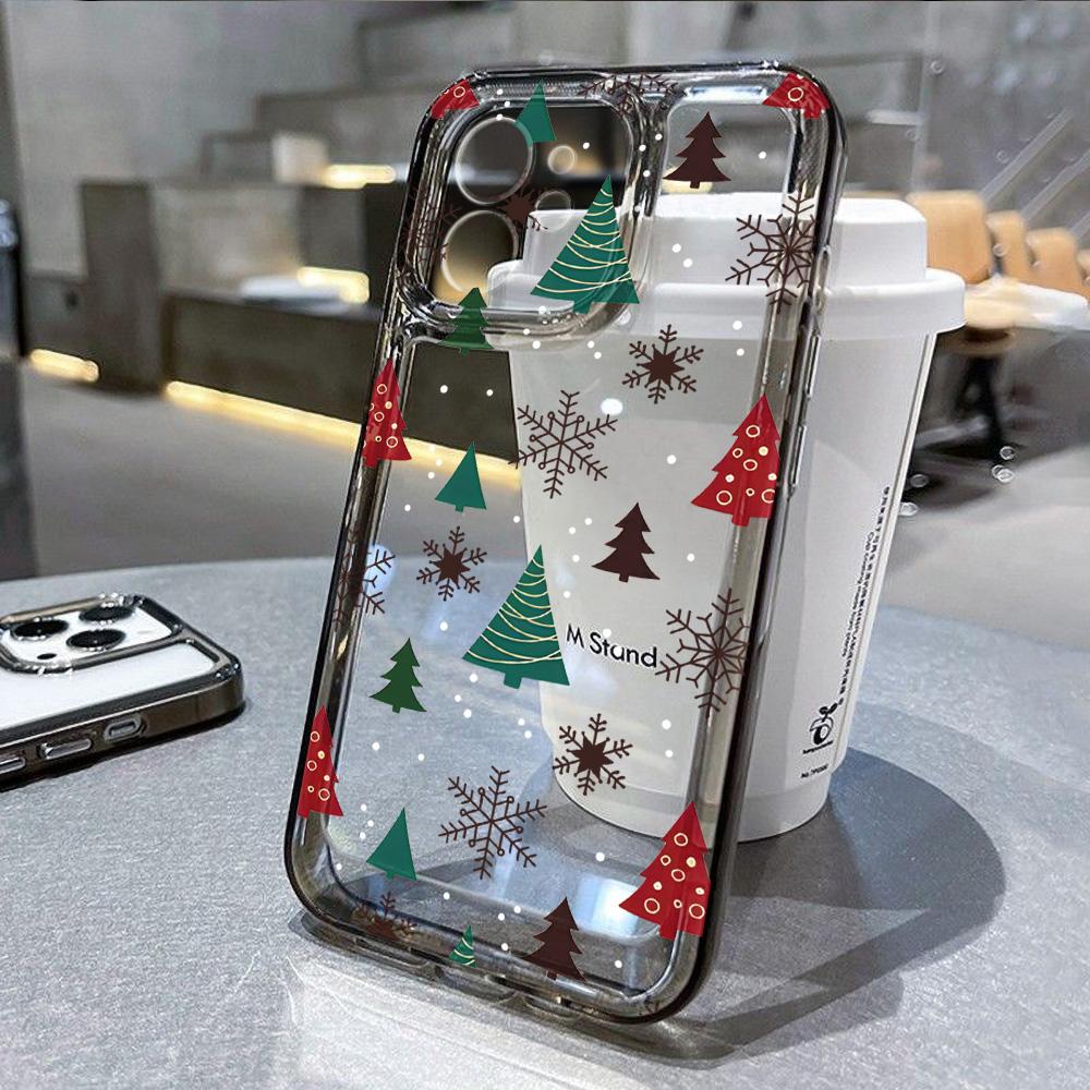 Чехол для телефона с принтом рождественской елки, противоударный. Для iphone17 16 16pro 15 14 13 12 11 pro max 7 8 plus. Прозрачный силиконовый мягкий чехол