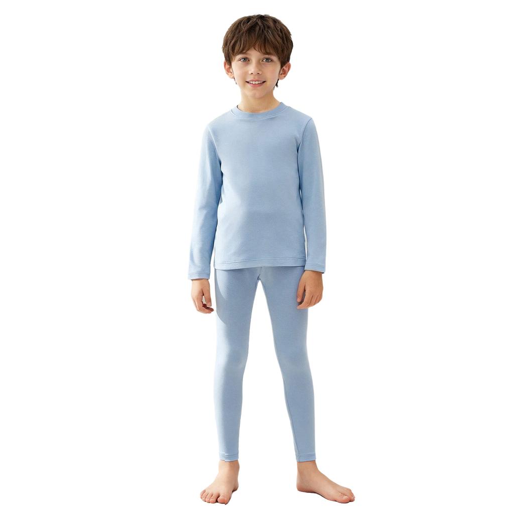 Детский термобельевой комплект из 2 предметов: Теплый топ с круглым вырезом и длинными рукавами и леггинсы на эластичном поясе для девочек и мальчиков, зимняя одежда для сна