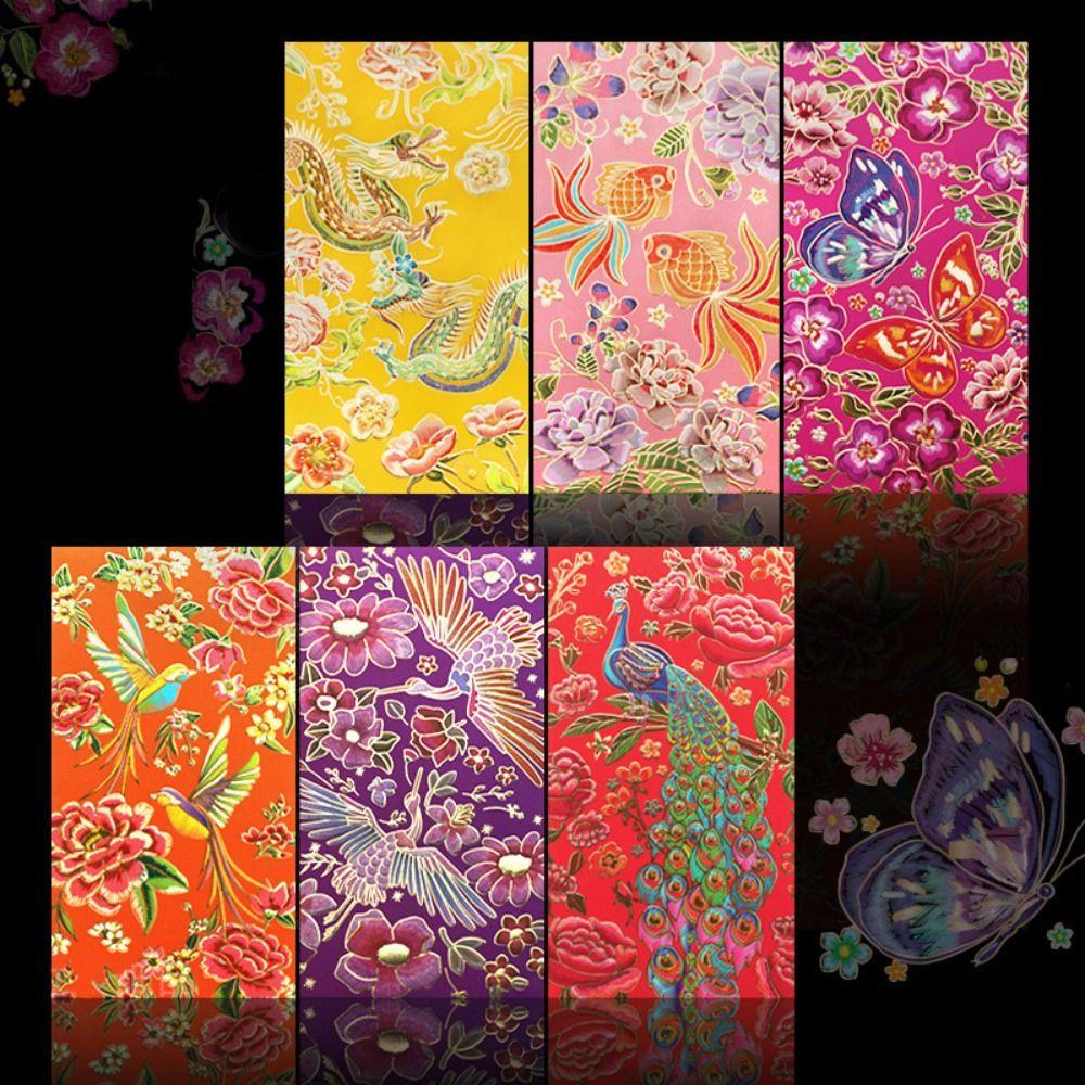 6 шт. Винтажные конверты для денег на удачу в китайском стиле, карман для денег, красный конверт на Новый год, Праздник весны