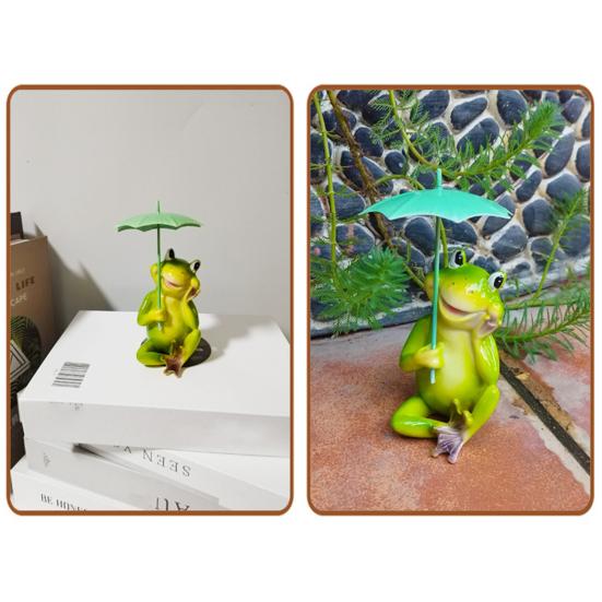 Frog Garden Statue Resin Frog Figurine with Umbrella Yard Ornament Outdoor Frog Sculpture Decor for Garden Patio