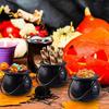 Halloween Witch Cauldron Decoration,Mini Black Plastic Witches Cauldron,Pumpkin Treat Bucket,Candy Basket,Trick Or Treat