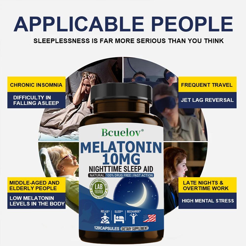 Капсулы с мелатонином Bcuelov 10 мг Снимают эмоциональное напряжение и улучшают засыпание 120 капсул
