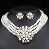 2Pcs/Set Imitation Pearl Jewelry Set Flower Charm Adjustable Retro Style Extension Chain Necklace Stud Earrings Set