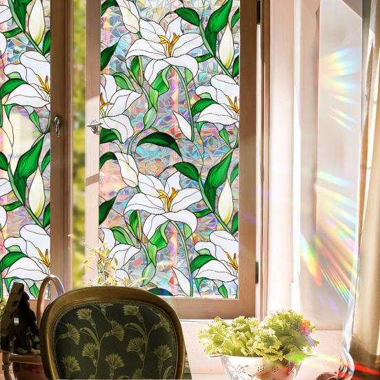 Пленка для окон с цветочным узором, устойчивая к ультрафиолетовому излучению, съемная радужные наклейки, антистатичные наклейки для гостиной, спальни, декора