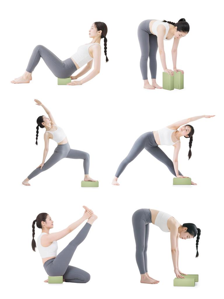 PROIRON Yoga Blocks, Set of 2, Stretching Blocks, High-Density EVA, Popular, Moisture-Resistant, 23*15*7.5cm (Matcha Green)