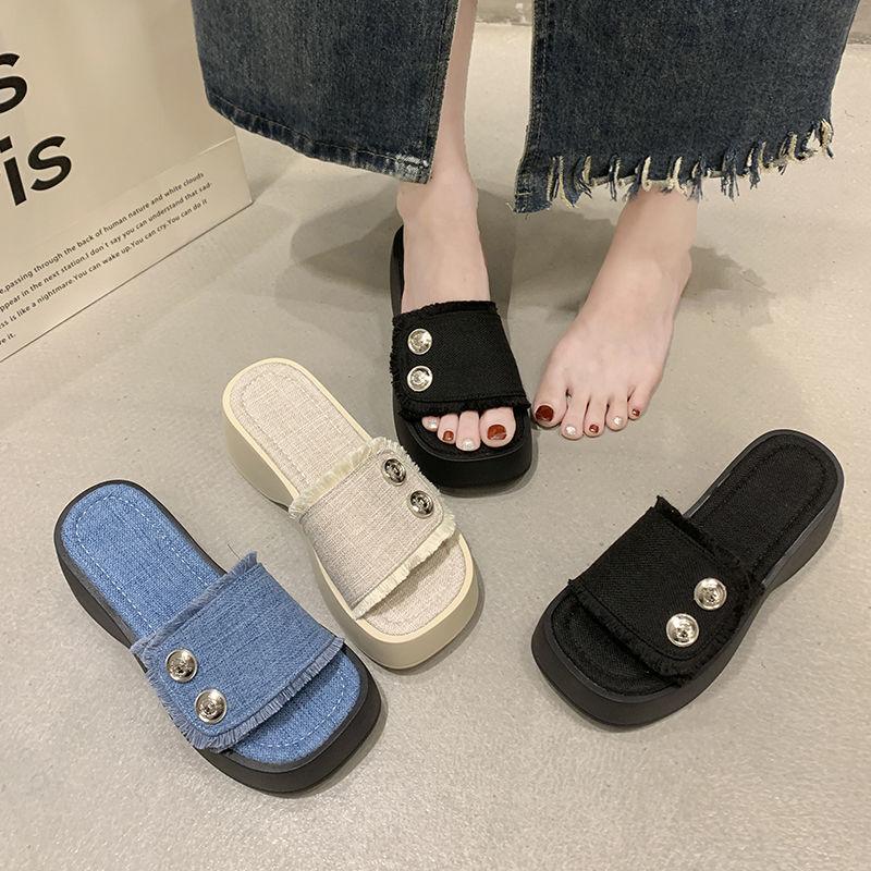 Women's Comfortable Sandals Women Slip On Wedge Sandals Sports Beach Walking Shoes Summer Fashion Denim Casual Slippers