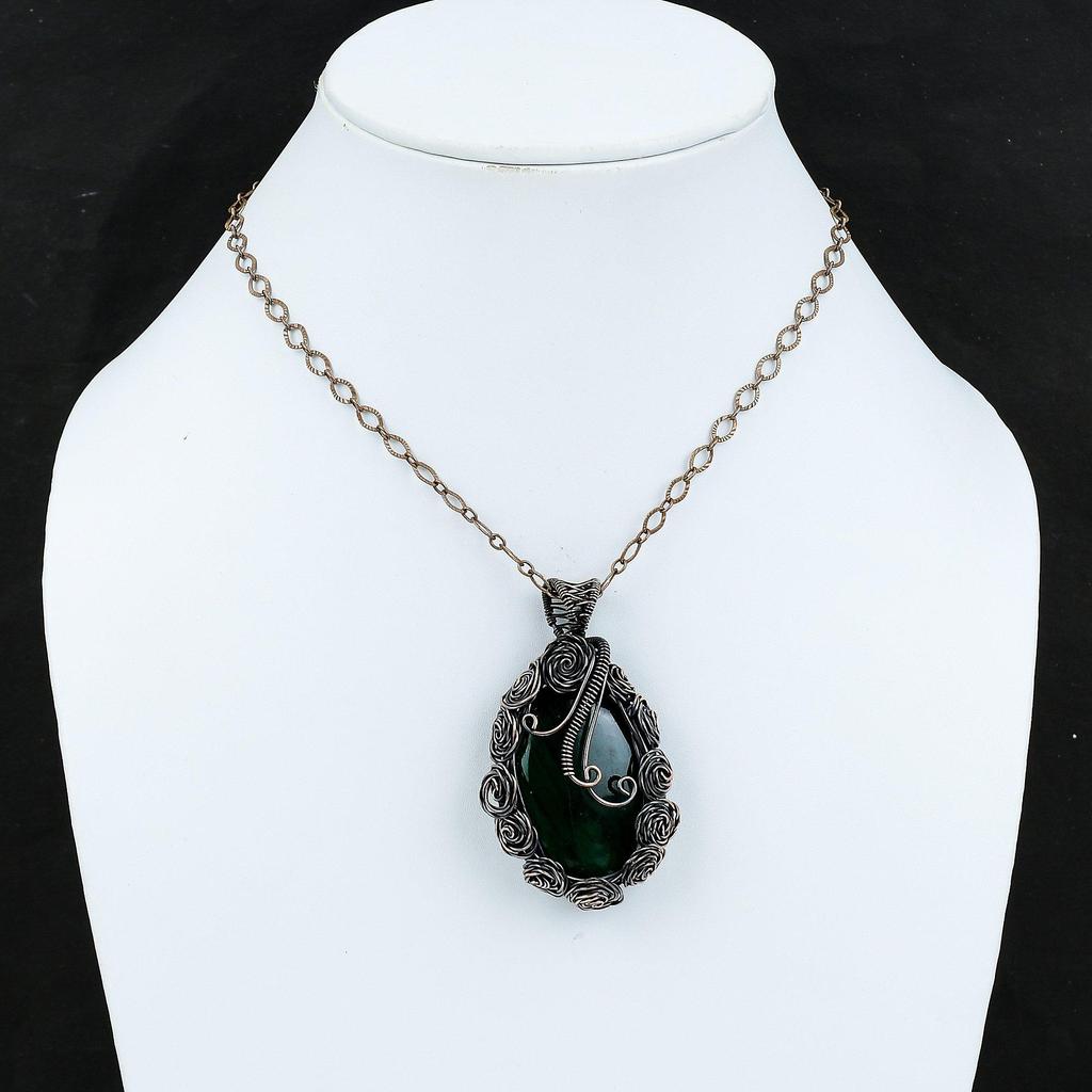 Зеленый огонь, лабрадорит, кулон, медная проволока, кулон, медные украшения ручной работы, оригинальный кулон с драгоценным камнем, проволочная пленка, ювелирный подарок для мамы