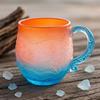 Yousheng Sea Glass Sunset Mug Thickened Glass with Wave Texture Gradient Color Water Cup Non-Slip Handle Glassware for Coffee Juice Iced Drinks