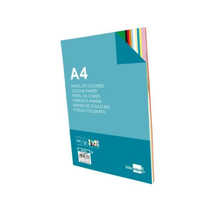 Papier couleur multifonction - LIDERPAPEL - A4 - 80g/m2 - 10 coloris assortis - 100 feuilles