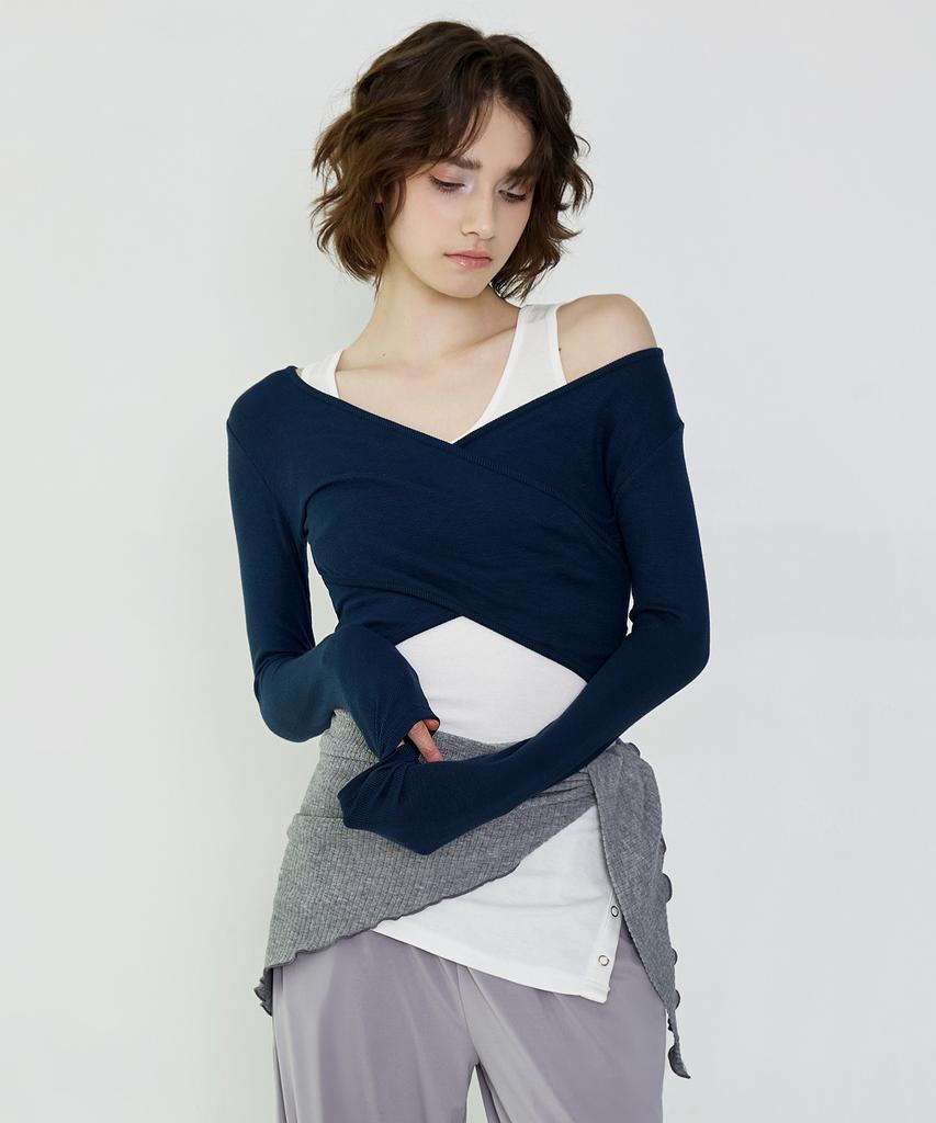 Debiweeo Укороченный топ с запахом Curve Devi-T0041-Navy