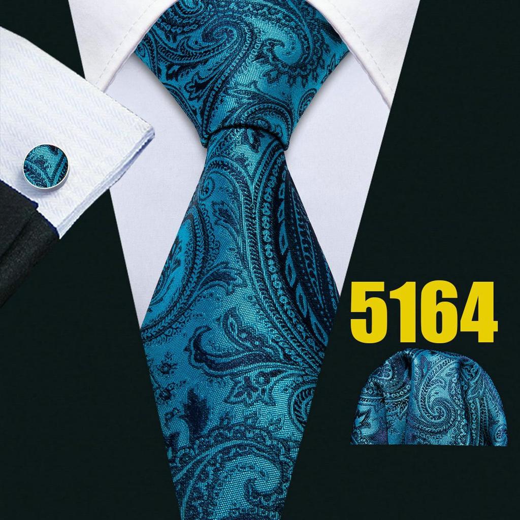 Mens Fashion Neckties Teal Silk Tie Pocket Square Cufflinks Blue&Green Formal Casual Ties