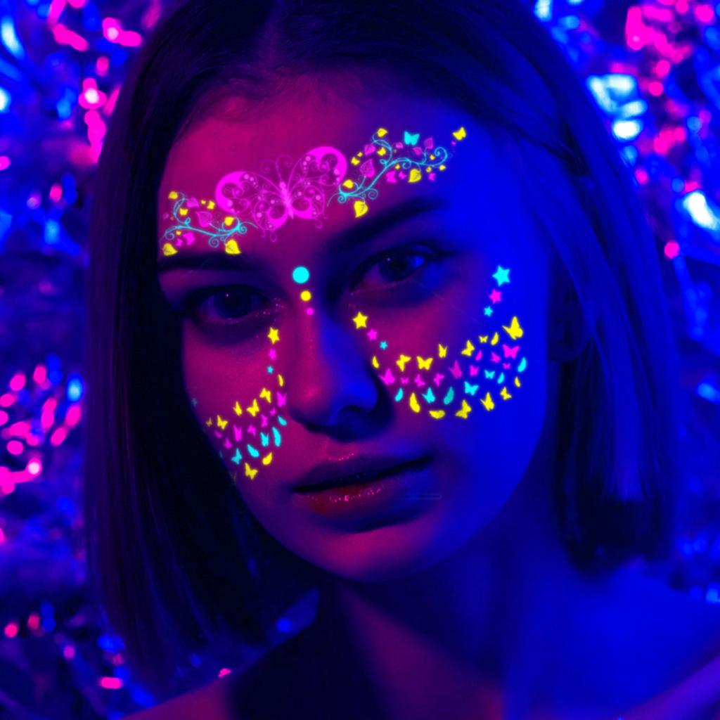 Карнавальный музыкальный фестиваль флуоресцентные наклейки для лица водонепроницаемые ночные клубы макияж шар неоновые светящиеся наклейки