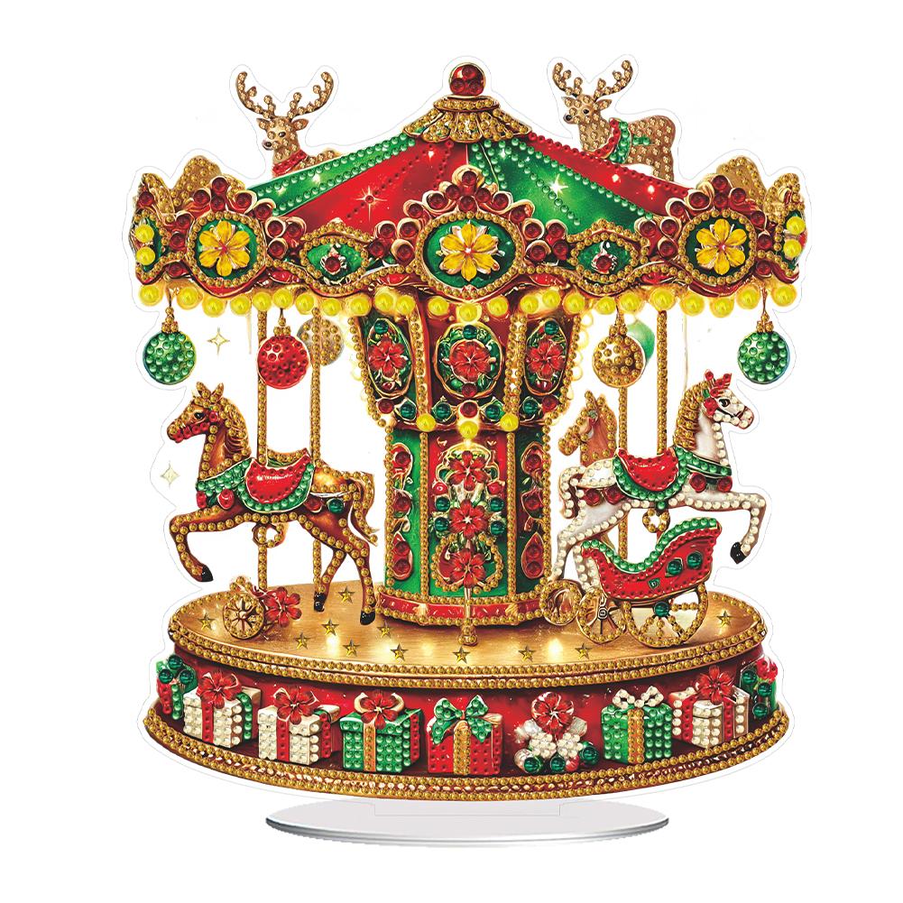 Acrylic 2D Flat Carousel Print DIY Desktop Diamond Art Kits Diamond Painting Desktop Decorations for Home Office Desktop Decor
