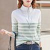 Пуловер в полоску, женская винтажная футболка на молнии, осенняя корейская мода, повседневные хлопковые женские топы с длинными рукавами, футболки