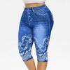 Yoga Pants False Denim Print Stretchy Women High Waist Pockets Pants Bottoms