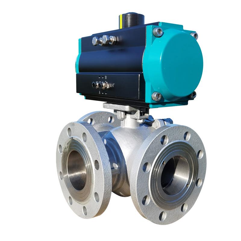Stainless Steel Pneumatic Three-Way T/L Ball Valve with Flange for Diversion and Regulation (Q644F)