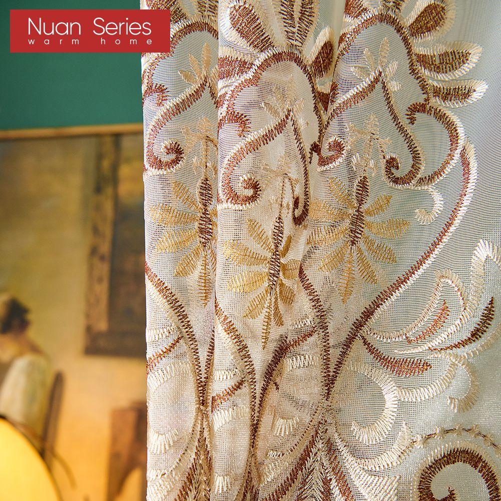 1PC Nuan Series European Style High-end Tulle Embroidered Sheer Curtains for Living Room Bedroom Balcony Window Home Decor