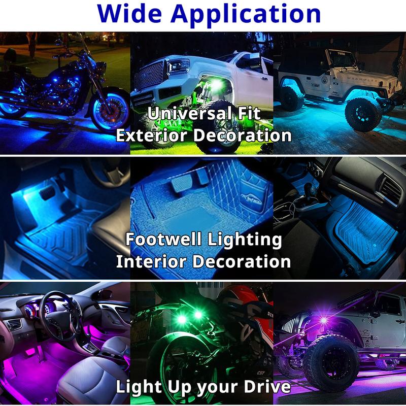 Пульт дистанционного управления RGB LED стробоскоп Беспроводной перезаряжаемый Подсветка ног Декоративный для экстерьера и интерьера SUV Грузовика Мотоцикла