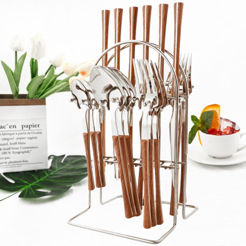 24 шт., набор посуды из нержавеющей стали с имитацией дерева, мраморной ручкой, западный нож, вилка, ложка, столовая посуда с 1 шт., набор держателей