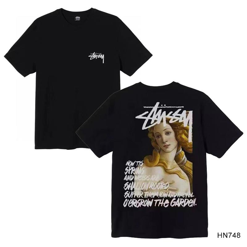 Stussy Летняя новая футболка из высококачественного хлопка с круглым вырезом для мужчин и женщин 2025 года, классический логотип с новым рисунком, парная футболка