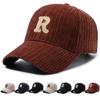 Hat Men and Women Autumn and Winter New Striped Ins Tide Letter R Baseball Cap Corduroy Duck Tongue Cap