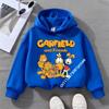 Garfield cartoon print children's hooded sweatshirt for boys, girls, casual top for women, long-sleeved for autumn and winter