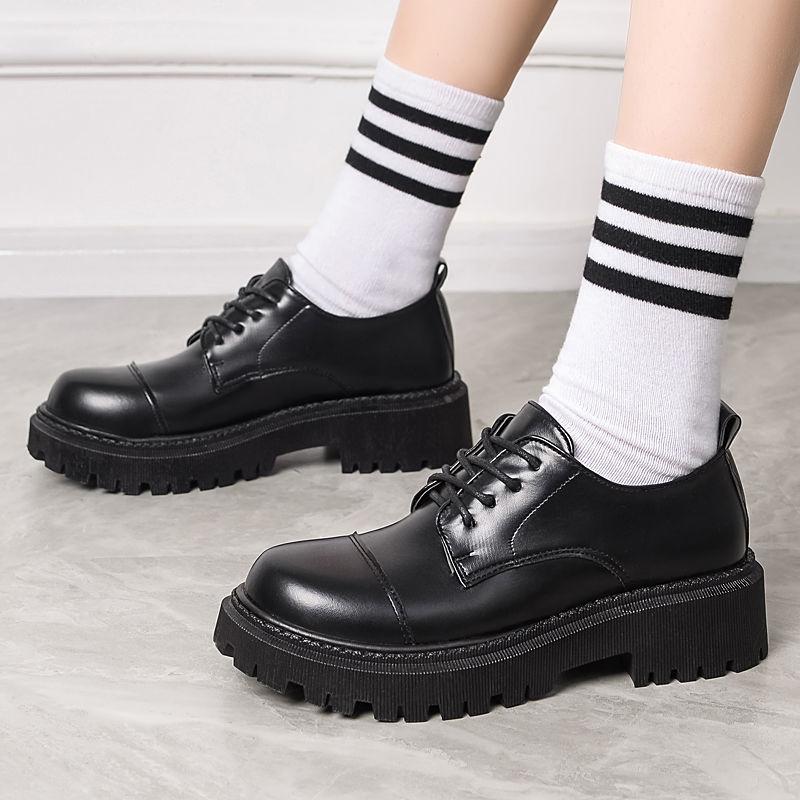 Черные туфли на плоской подошве, женская мода, новые британские кожаные туфли на толстой подошве, кожаные туфли на плоской подошве с мягкой подошвой, повседневные туфли на платформе