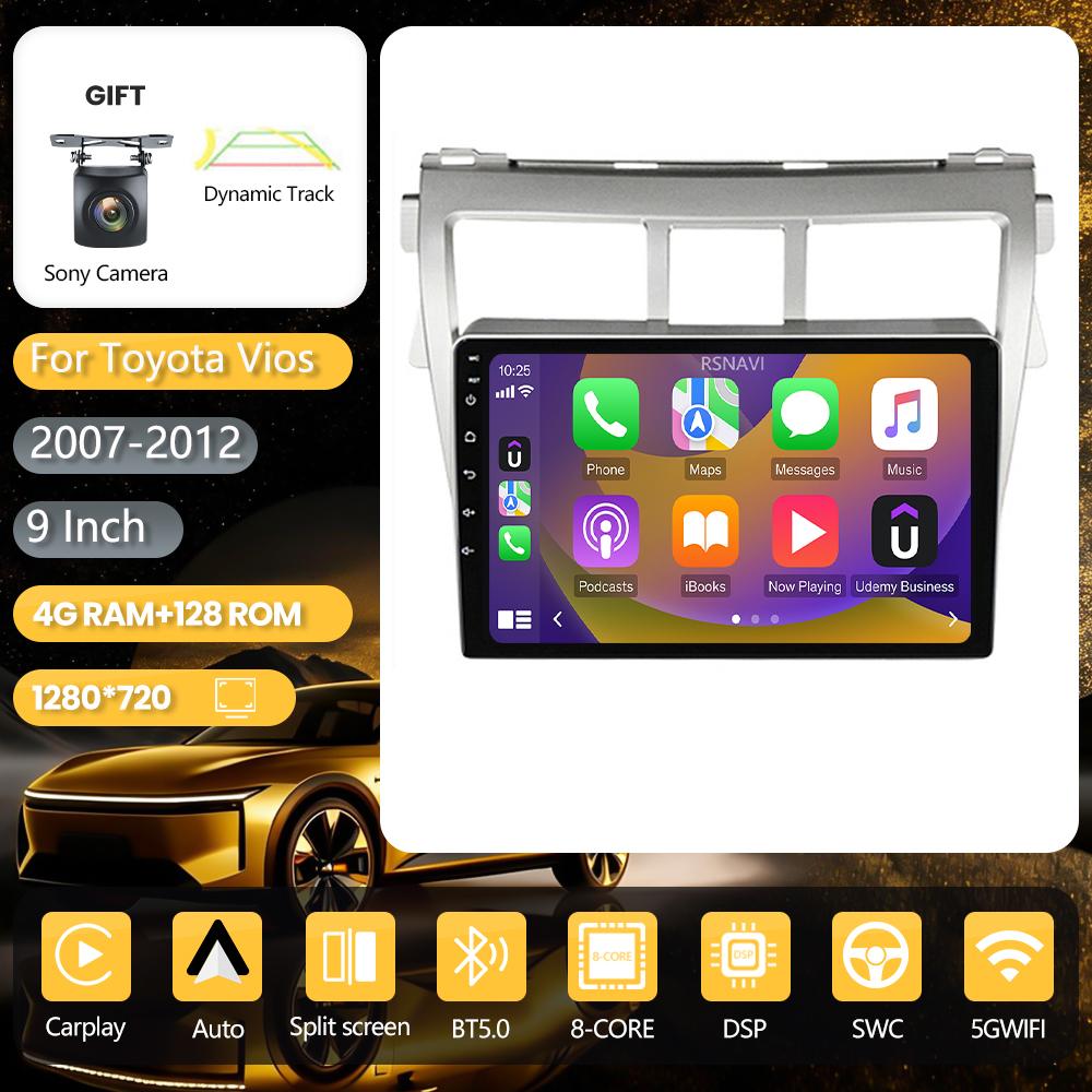 Android 16 pour Toyota Vios Yaris 2007 - 2012 Carplay auto autoradio GPS lecteur multimédia DSP caméra 360° contrôle par application Snapdragon