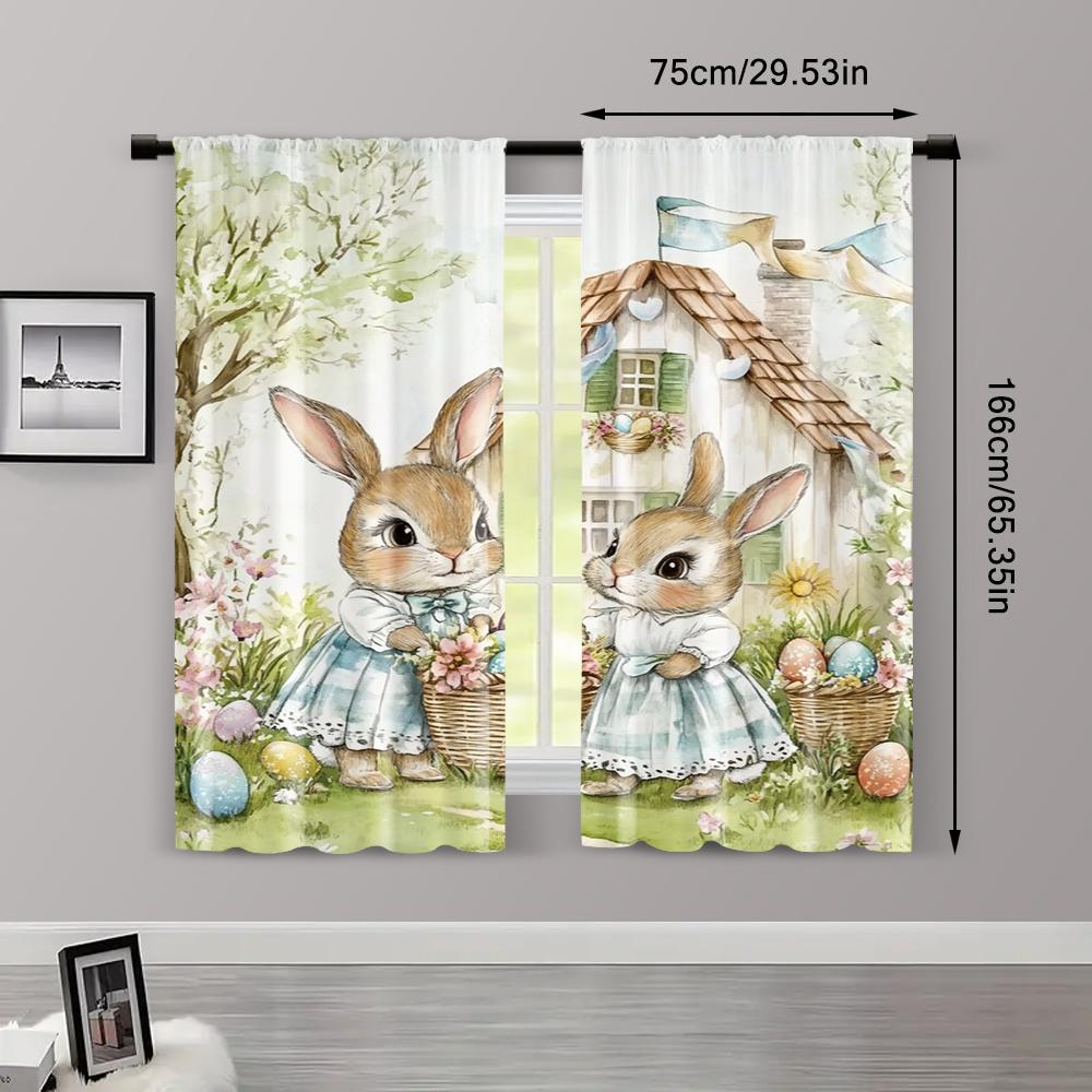 2pcs, Curtains Digital Printed Retro Easter Polyester Easy Install (without rod) All Seasons Ldeal for Bedroom, Living Room,