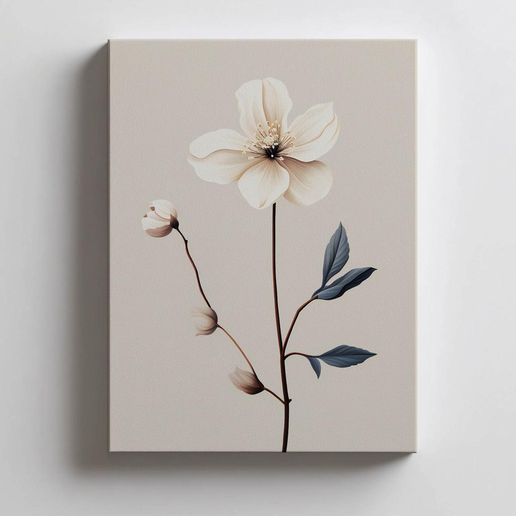 White Anemone - Minimalist Beauty White Anemone - Minimalist Beauty, 30X40 Cm, Dark Brown Wooden Frame, 230 Gsm Matte Paper